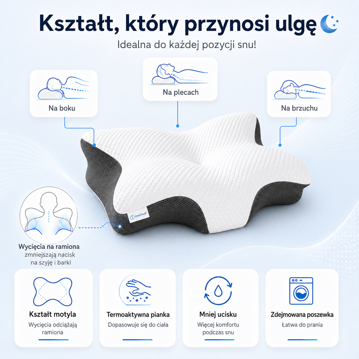 OrtoCloud™ – Ergonomiczna poduszka z Pianki Memory Foam dla zdrowego kręgosłupa - obrazek 3