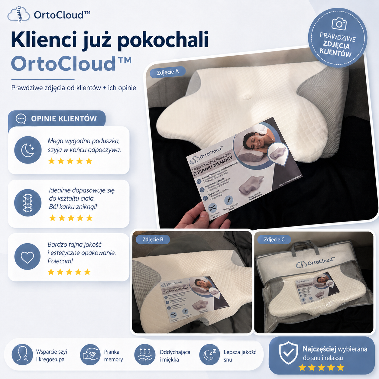 OrtoCloud™ – Ergonomiczna poduszka z Pianki Memory Foam dla zdrowego kręgosłupa - obrazek 6